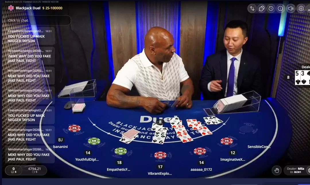 Mike Tyson playing blackjack at Duel Casino Media 0